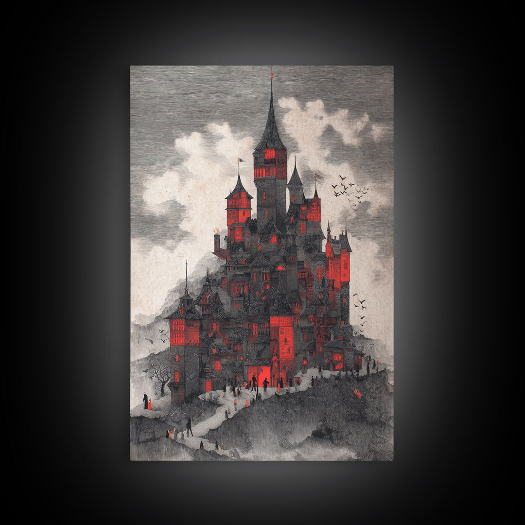 The Vampire Castle, Victorian Macabre Art, Vertical Wall Art, Gothic Horror Wall Art, Framed Canvas Print, Halloween Wall Art