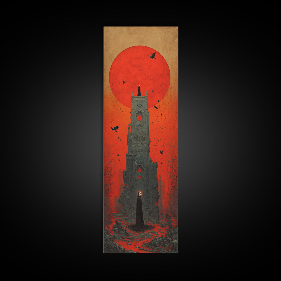 The Vampire Castle, Surreal Apocalyptic Art, Tall Narrow Wall Art, Dark Fantasy Wall Art, Canvas Print, Halloween Wall Art
