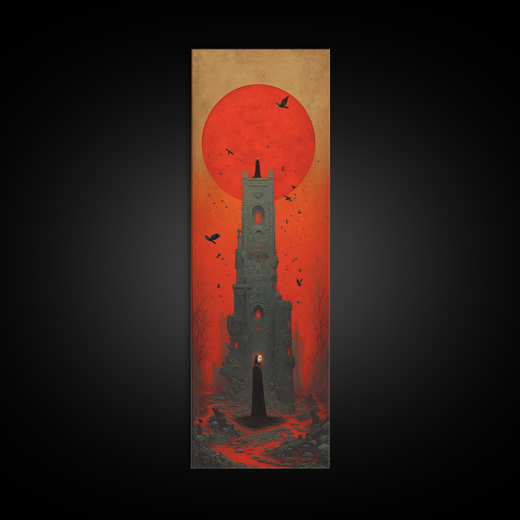 The Vampire Castle, Surreal Apocalyptic Art, Tall Narrow Wall Art, Dark Fantasy Wall Art, Canvas Print, Halloween Wall Art