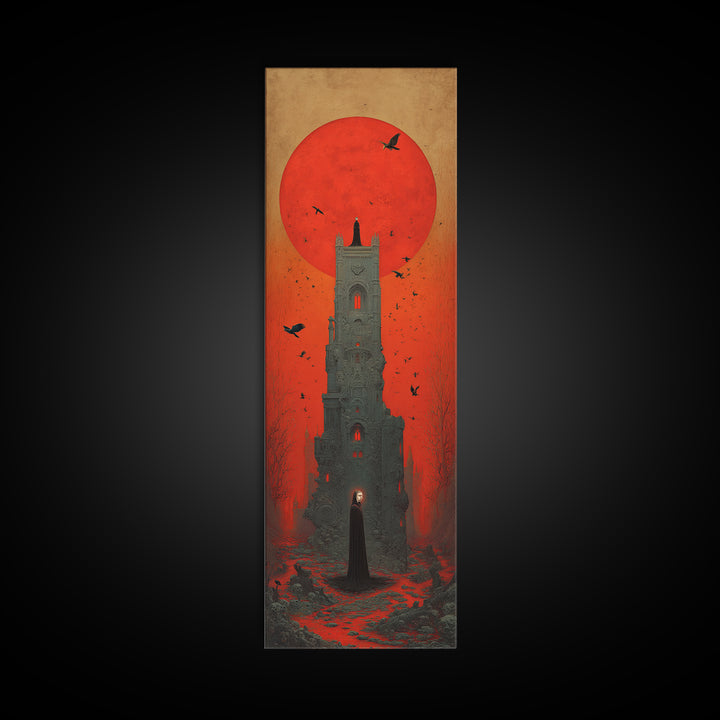 The Vampire Castle, Surreal Apocalyptic Art, Tall Narrow Wall Art, Dark Fantasy Wall Art, Canvas Print, Halloween Wall Art