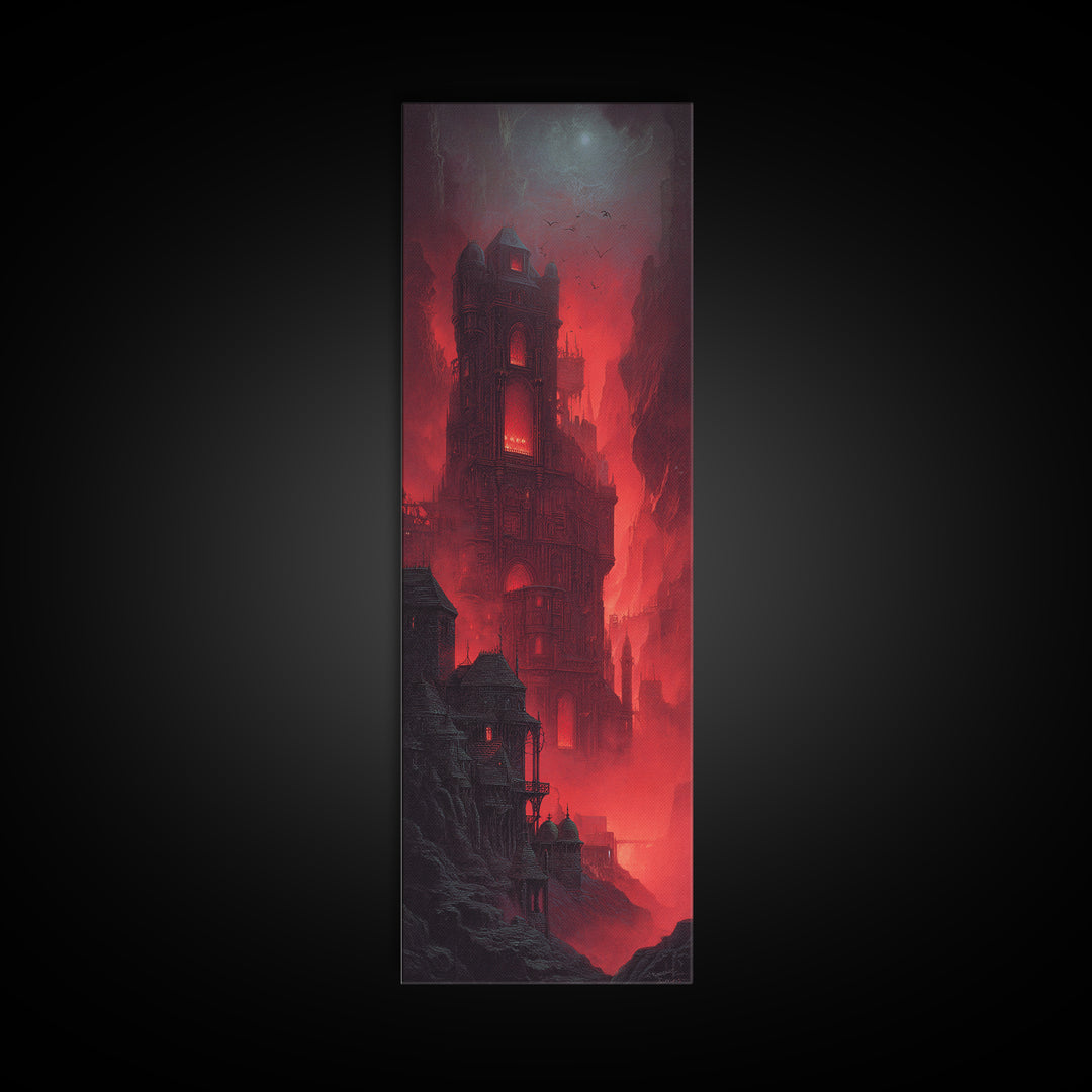 The Vampire Castle, Biomechanical Horror Art, Tall Narrow Wall Art, Gothic Horror Wall Art, Framed Canvas Print, Halloween Wall Art