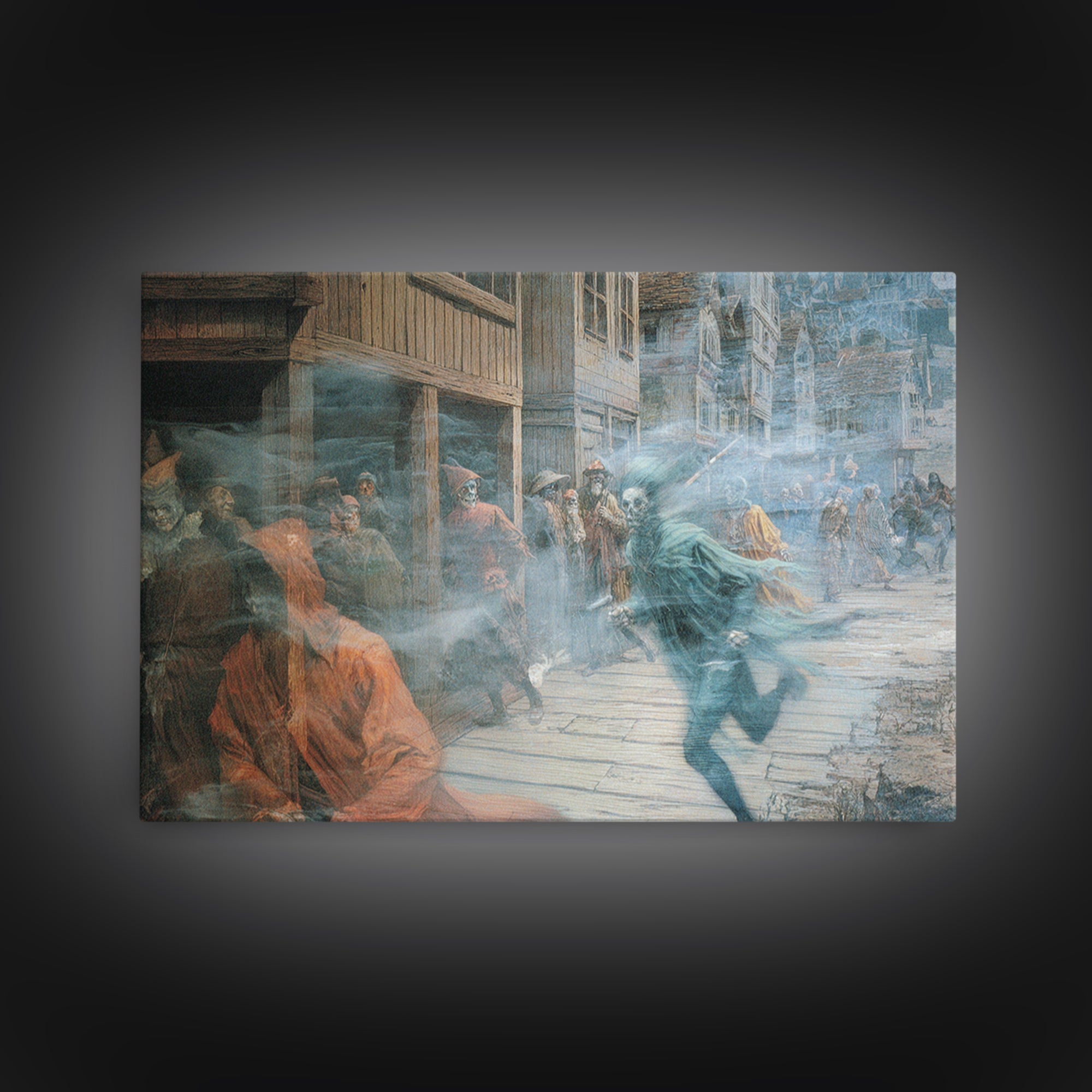 The Ghost Town Main Street, Medieval Grotesque Art, Landscape Wall Art, Gothic Horror Wall Art, Framed Canvas Print