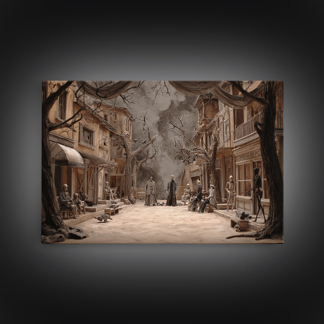 The Ghost Town Main Street, Danse Macabre Art, Landscape Wall Art, Macabre Wall Art, Canvas Print, Halloween Wall Art