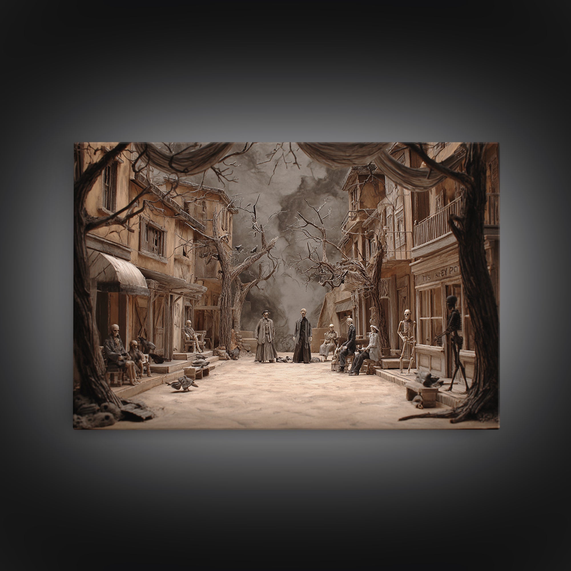 The Ghost Town Main Street, Danse Macabre Art, Landscape Wall Art, Macabre Wall Art, Canvas Print, Halloween Wall Art