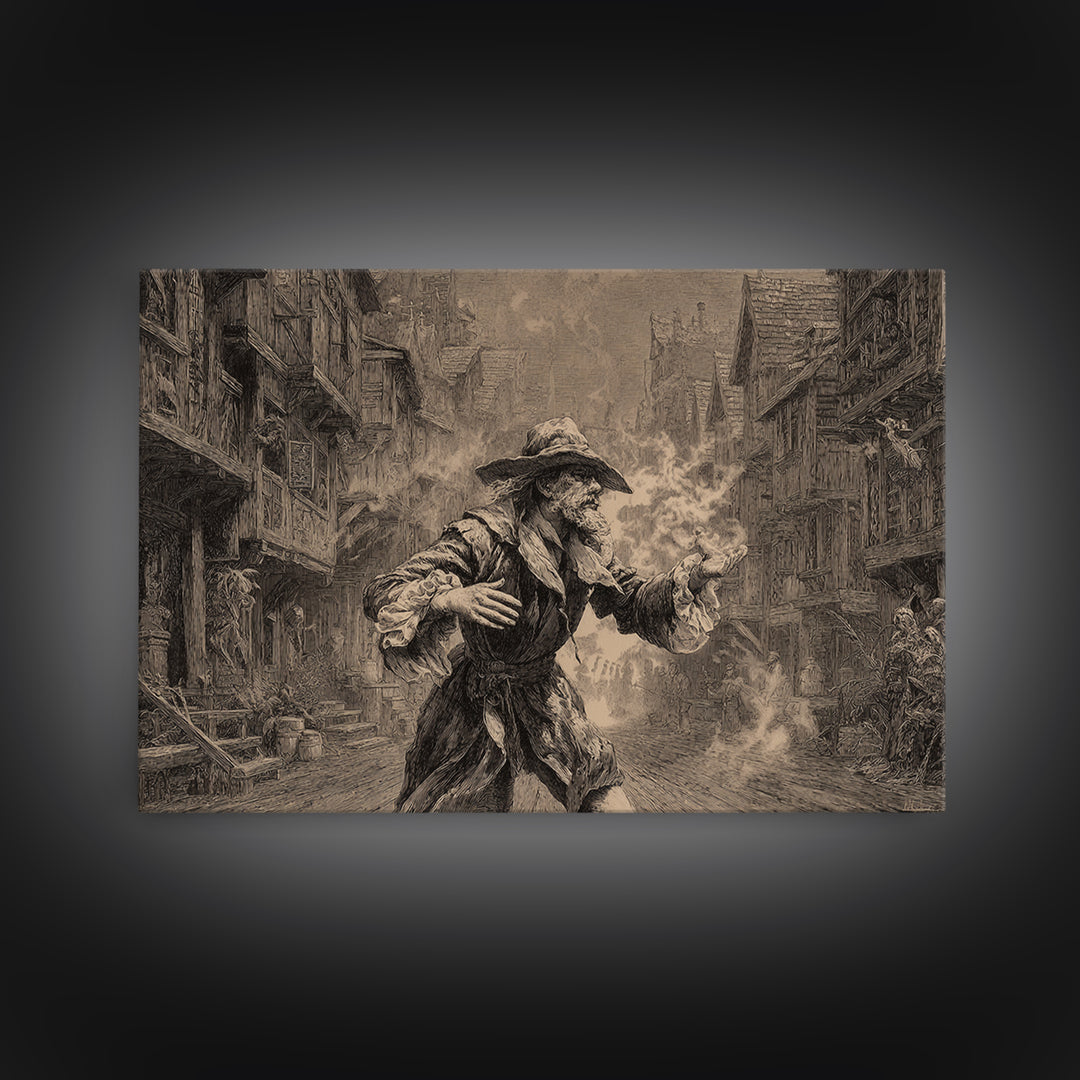 The Ghost Town Main Street, Baroque Witchcraft Art, Landscape Wall Art, Dark Halloween Decor, Canvas Print, Halloween Wall Art