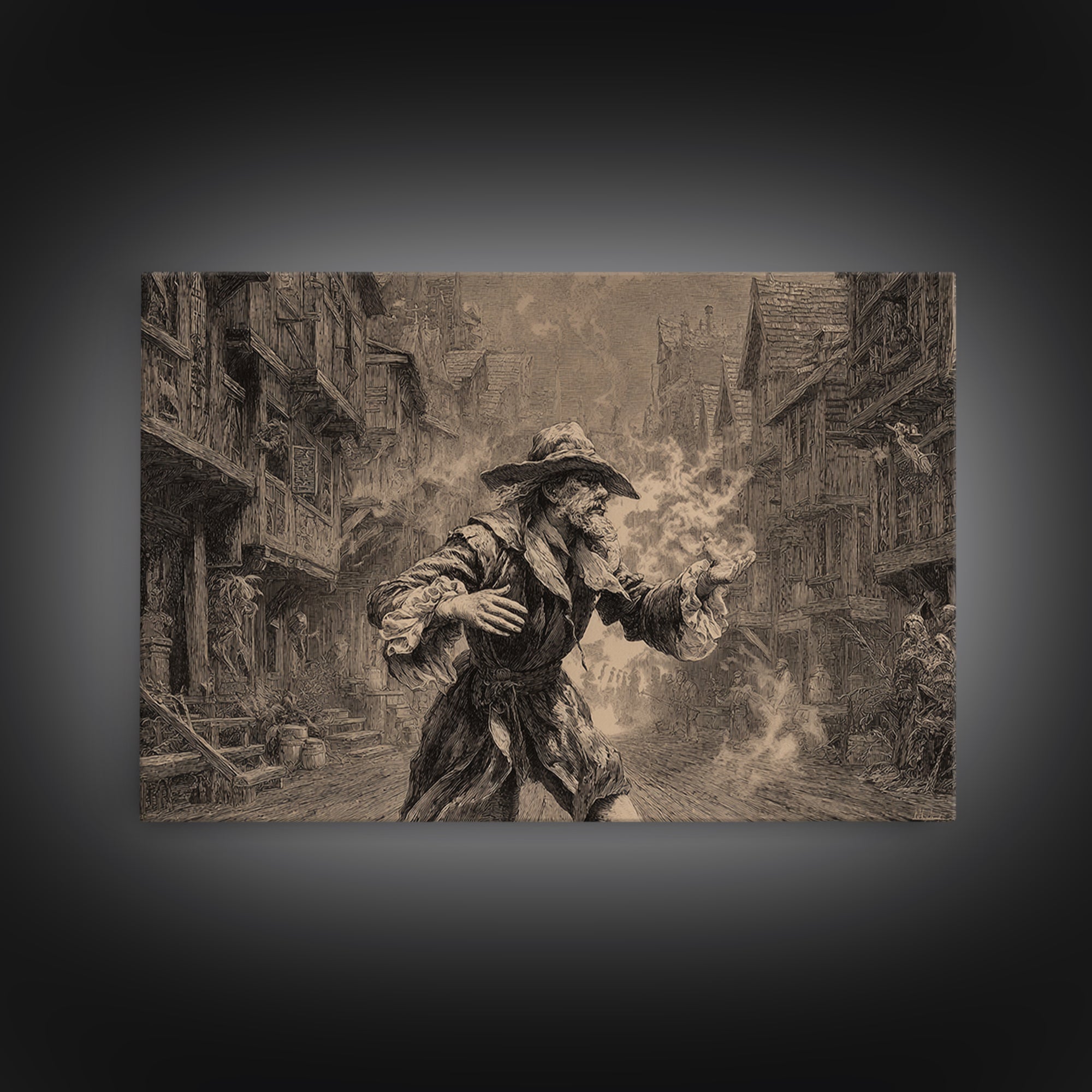 The Ghost Town Main Street, Baroque Witchcraft Art, Landscape Wall Art, Dark Halloween Decor, Canvas Print, Halloween Wall Art