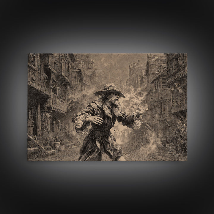The Ghost Town Main Street, Baroque Witchcraft Art, Landscape Wall Art, Dark Halloween Decor, Canvas Print, Halloween Wall Art