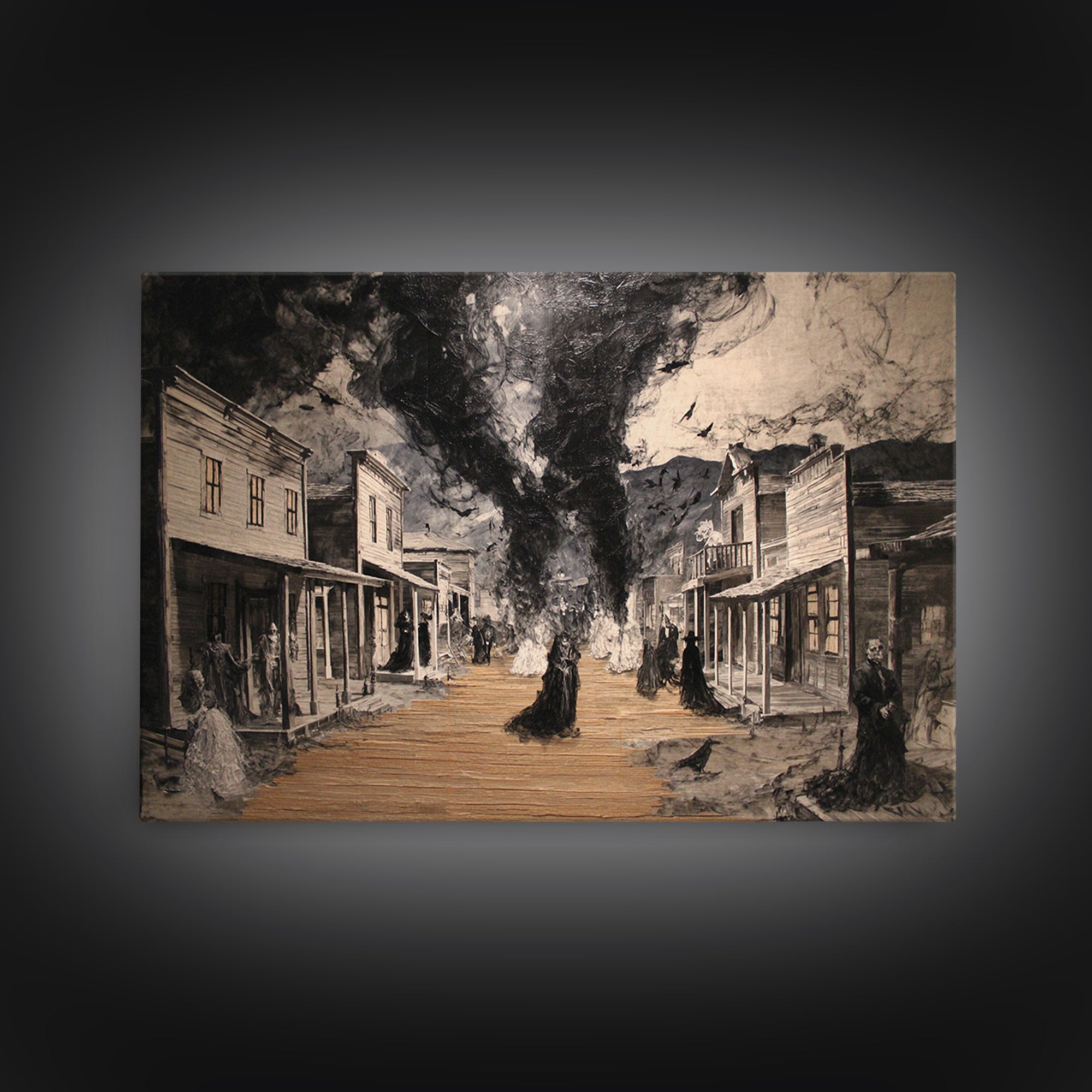 The Ghost Town Main Street, Dark Romantic Horror Art, Landscape Wall Art, Dark Fantasy Wall Art, Canvas Print, Halloween Wall Art