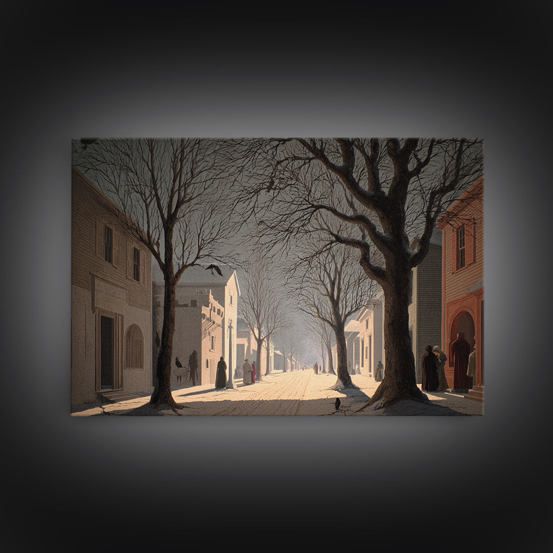 The Ghost Town Main Street, Romantic Gothic Landscape, Landscape Wall Art, Dark Halloween Decor, Canvas Print, Halloween Wall Art