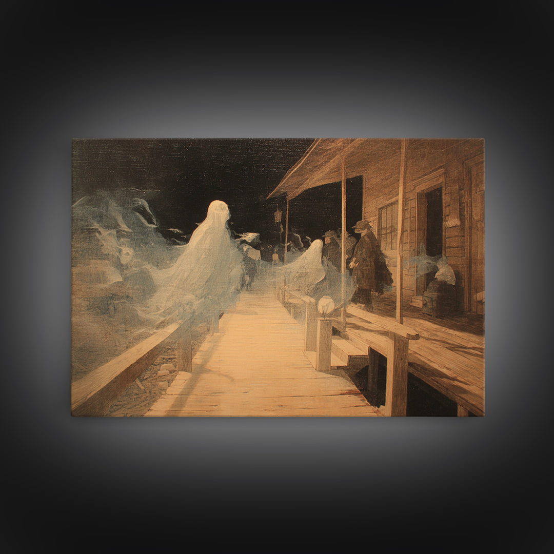 The Ghost Town Main Street, Symbolist Dream Art, Landscape Wall Art, Macabre Wall Art, Framed Canvas Print, Halloween Wall Art