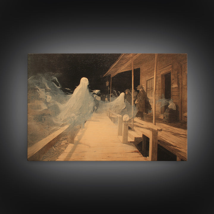 The Ghost Town Main Street, Symbolist Dream Art, Landscape Wall Art, Macabre Wall Art, Framed Canvas Print, Halloween Wall Art