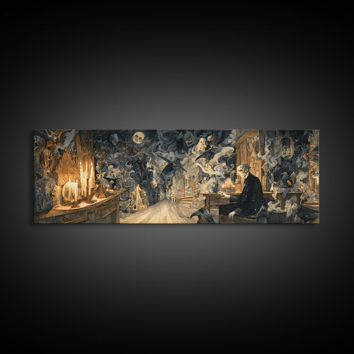 The Ghost Town Main Street, Ornate Symbolist Art, Extra Wide Wall Art, Gothic Horror Wall Art, Canvas Print, Halloween Wall Art