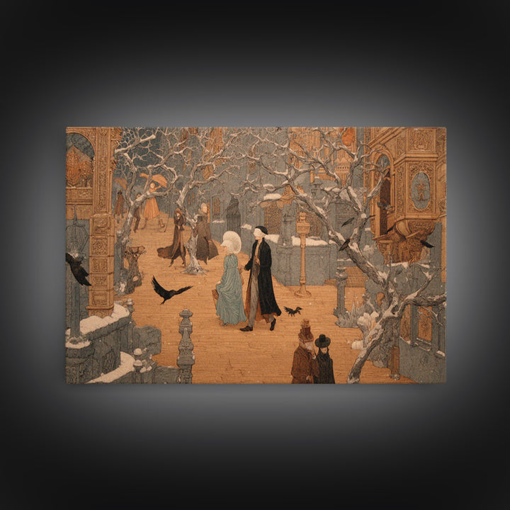 The Ghost Town Main Street, Symbolist Death Art, Landscape Wall Art, Macabre Wall Art, Canvas Print, Halloween Wall Art