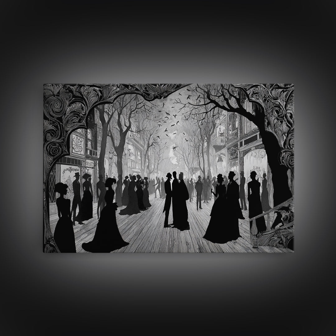 The Ghost Town Main Street, Decadent Line Art, Landscape Wall Art, Dark Fantasy Wall Art, Canvas Print, Halloween Wall Art