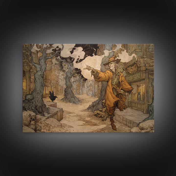The Ghost Town Main Street, Gothic Storybook Art, Landscape Wall Art, Dark Fantasy Wall Art, Framed Canvas Print, Halloween Wall Art