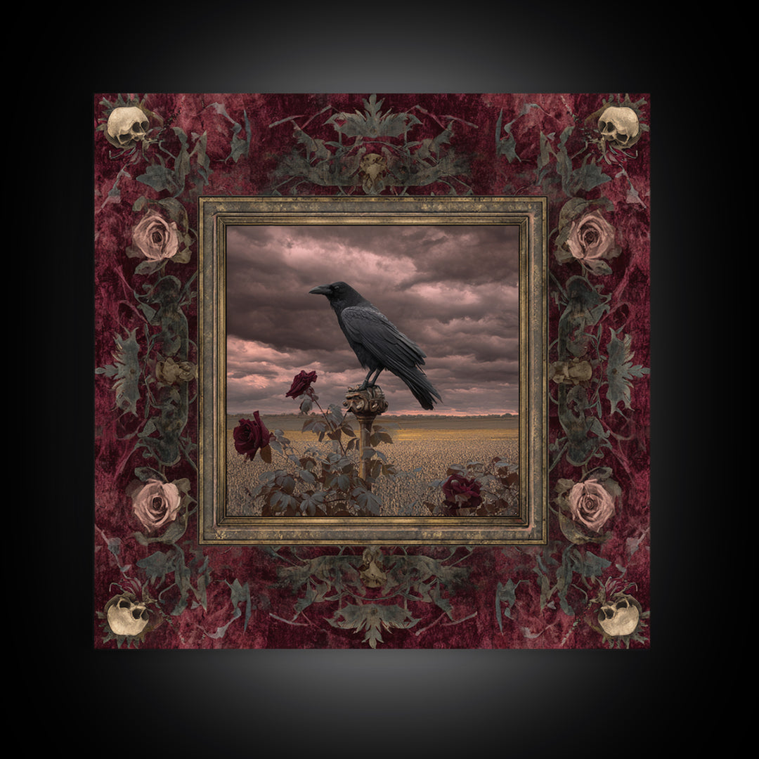 Storm Clouds over an Abandoned Field Canvas Print, Dark Art, Living Room Decor, Fine Art, Nocturne, Luxury Decor, DAR-1x1-14