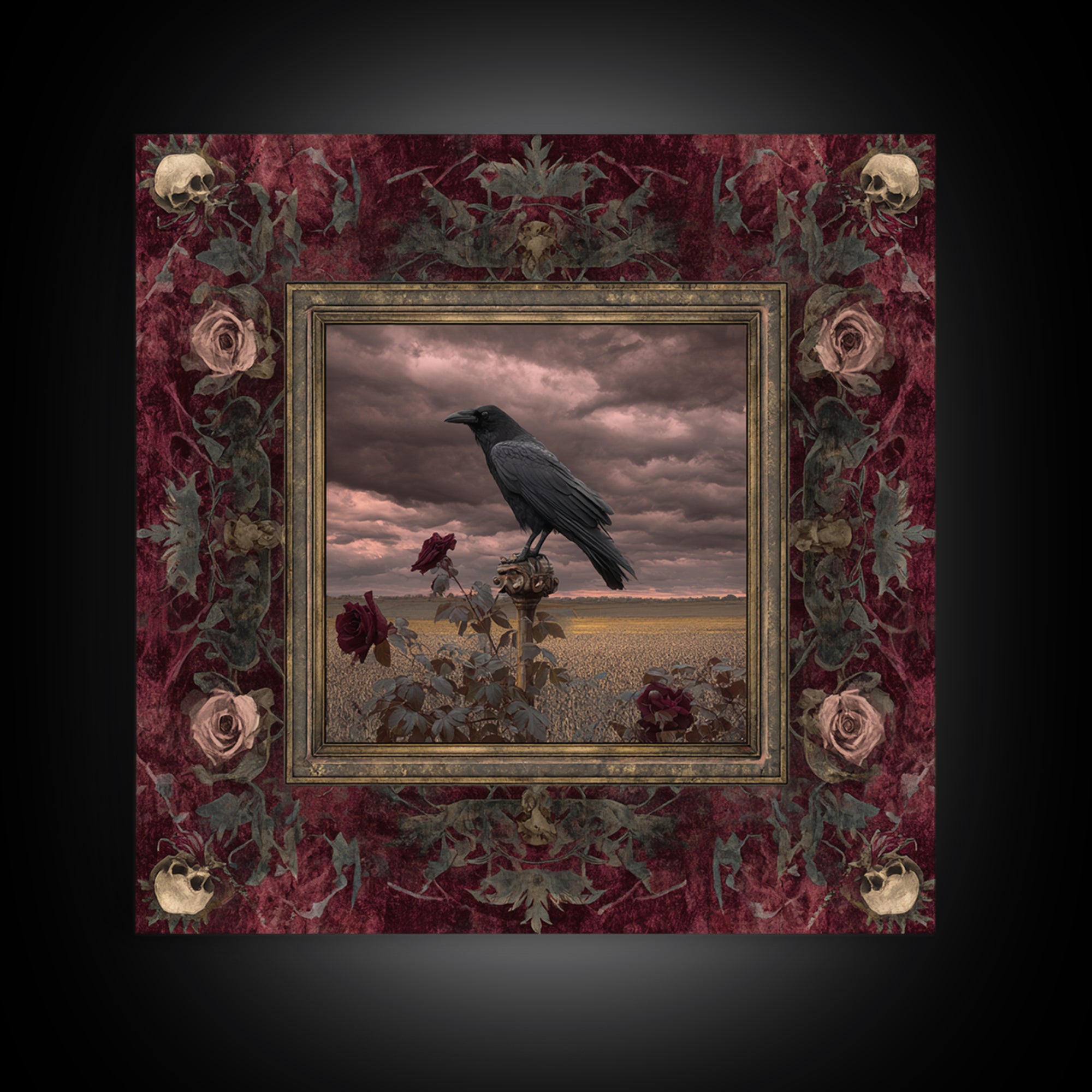 Storm Clouds over an Abandoned Field Canvas Print, Dark Art, Living Room Decor, Fine Art, Nocturne, Luxury Decor, DAR-1x1-14