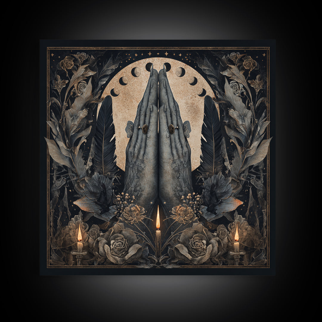 Occult Celestial Hands Canvas Print, Dark Art, Painting, Living Room Decor, Fine Art, Nocturne, Gothic Wall Art, Moody Wall Art, DAR-1x1-20