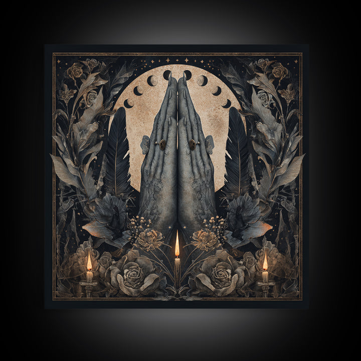 Occult Celestial Hands Canvas Print, Dark Art, Painting, Living Room Decor, Fine Art, Nocturne, Gothic Wall Art, Moody Wall Art, DAR-1x1-20