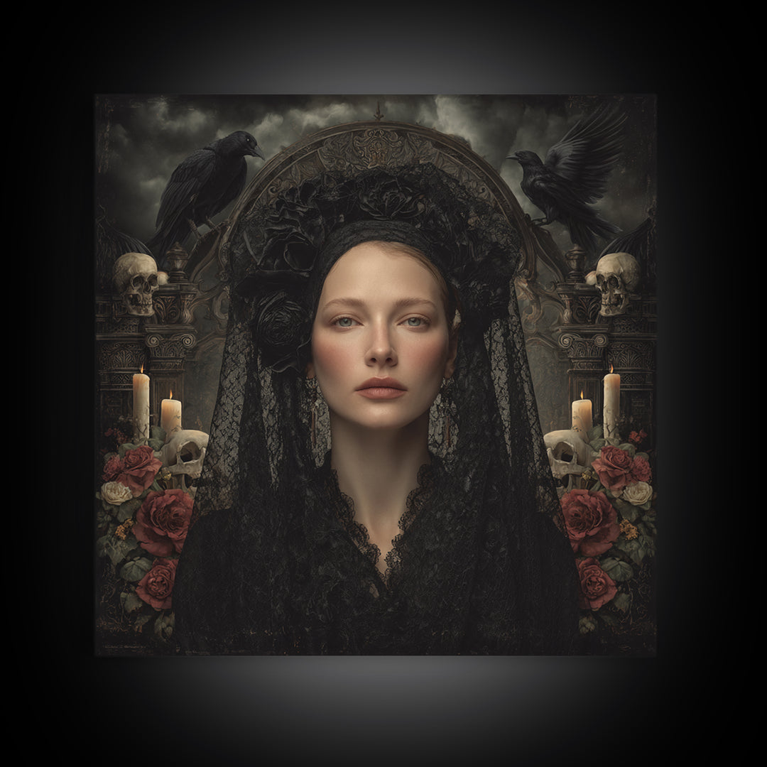 Gothic Woman Portrait Framed Canvas Print, Dark Art, Art Print, Living Room Decor, Fine Art, Nocturne, Halloween Art, DAR-1x1-28