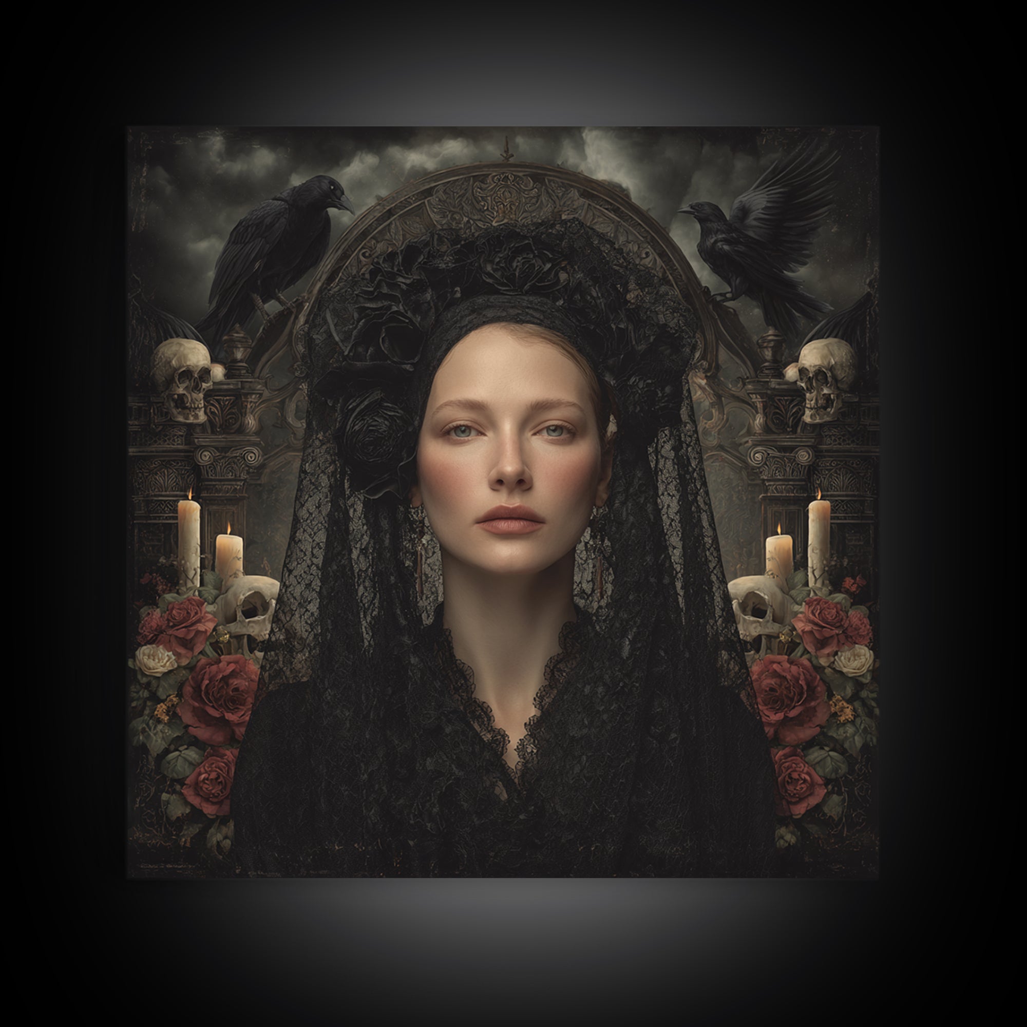 Gothic Woman Portrait Framed Canvas Print, Dark Art, Art Print, Living Room Decor, Fine Art, Nocturne, Halloween Art, DAR-1x1-28