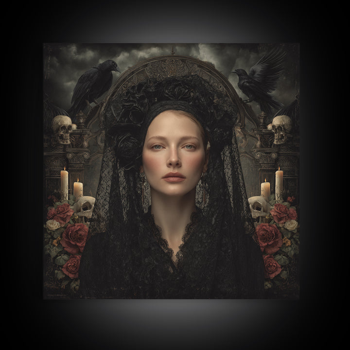 Gothic Woman Portrait Framed Canvas Print, Dark Art, Art Print, Living Room Decor, Fine Art, Nocturne, Halloween Art, DAR-1x1-28