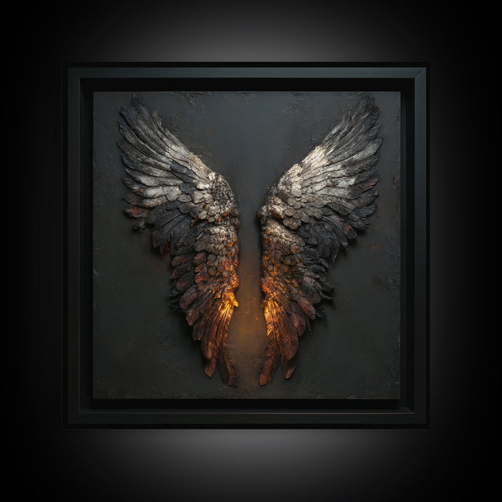 Dark Angel Wings Canvas Print, Dark Art, Moody Wall Art, Living Room Decor, Fine Art, Nocturne, Gallery Decor, Neutral Decor, DAR-1x1-31