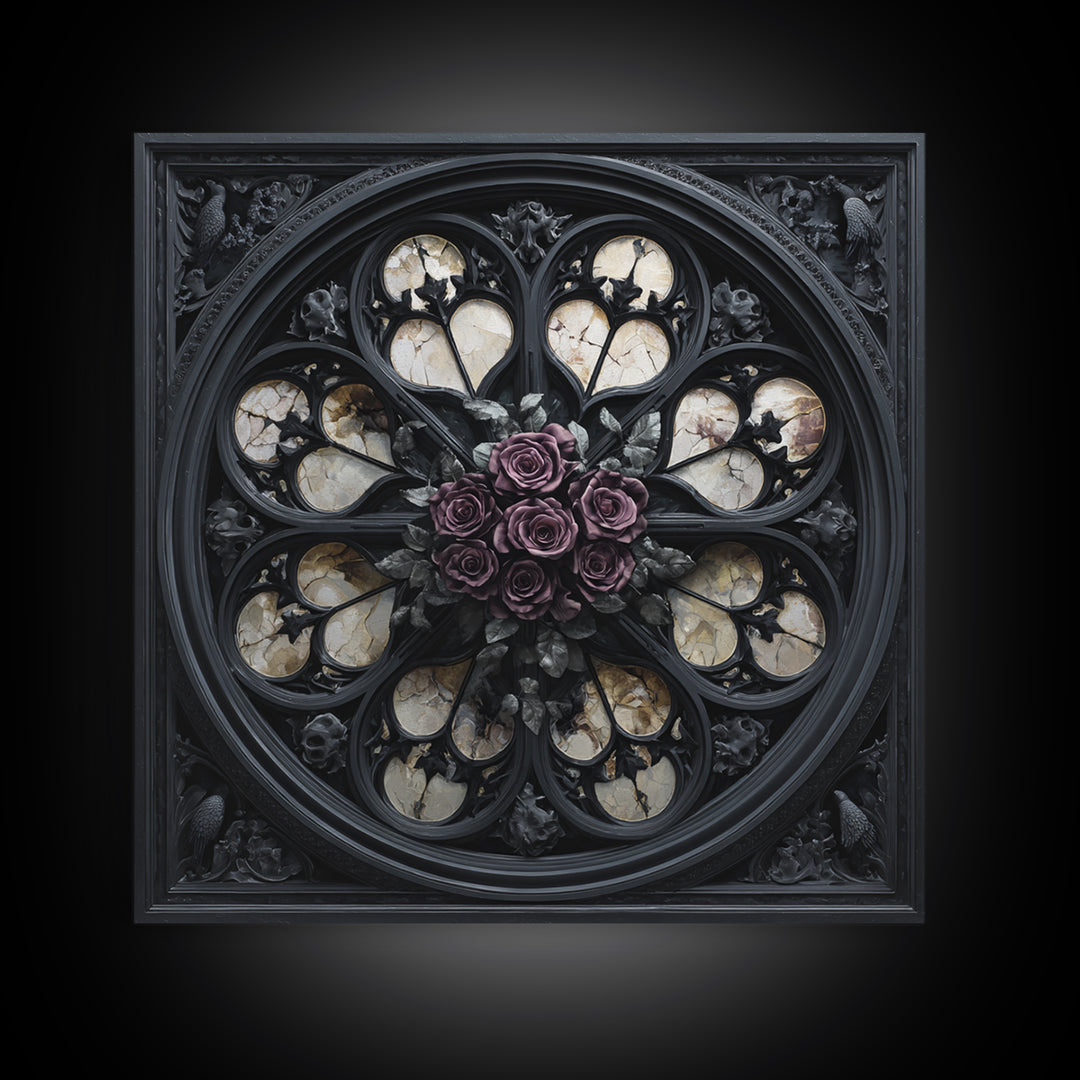 Gothic Cathedral Window Framed Canvas Print, Dark Art, Room Decor, Living Room Decor, Fine Art, Nocturne, Digital Art, DAR-1x1-40