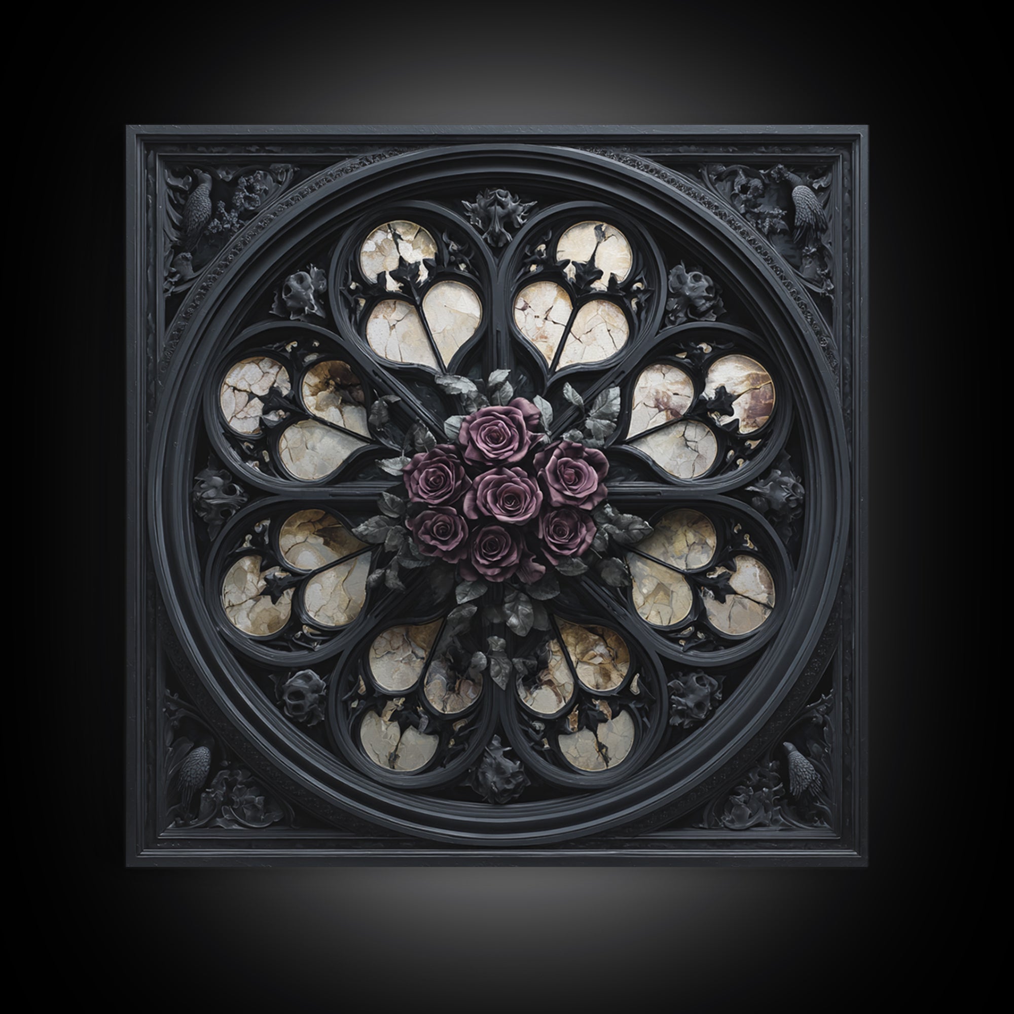 Gothic Cathedral Window Framed Canvas Print, Dark Art, Room Decor, Living Room Decor, Fine Art, Nocturne, Digital Art, DAR-1x1-40