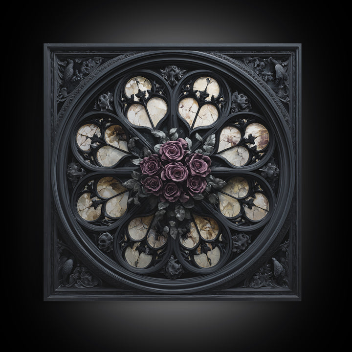 Gothic Cathedral Window Framed Canvas Print, Dark Art, Room Decor, Living Room Decor, Fine Art, Nocturne, Digital Art, DAR-1x1-40