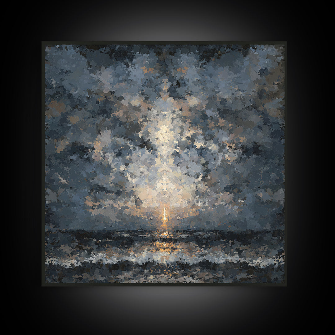 Stormy Sea under a Nearly Black Sky Canvas Print, Dark Art, Fine Art Print, Living Room Decor, Fine Art, Nocturne, Wall Decor, DAR-1x1-5