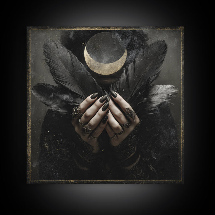 Occult Celestial Hands Framed Canvas Print, Dark Art, Horror Decor, Living Room Decor, Fine Art, Nocturne, Statement Artwork, DAR-1x1-68