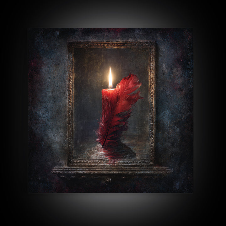 Candle Flame Reflecting Framed Canvas Print, Dark Art, Halloween Decoration, Living Room Decor, Abstract Art, Nocturne, DAR-1x1-72