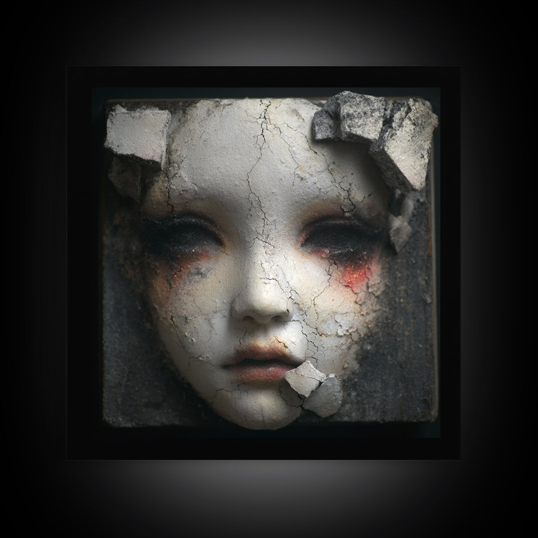 Cracked Porcelain Doll Portrait Canvas Print, Dark Art, Fine Art Print, Living Room Decor, Oil Painting, Nocturne, Wall Decor, DAR-1x1-95