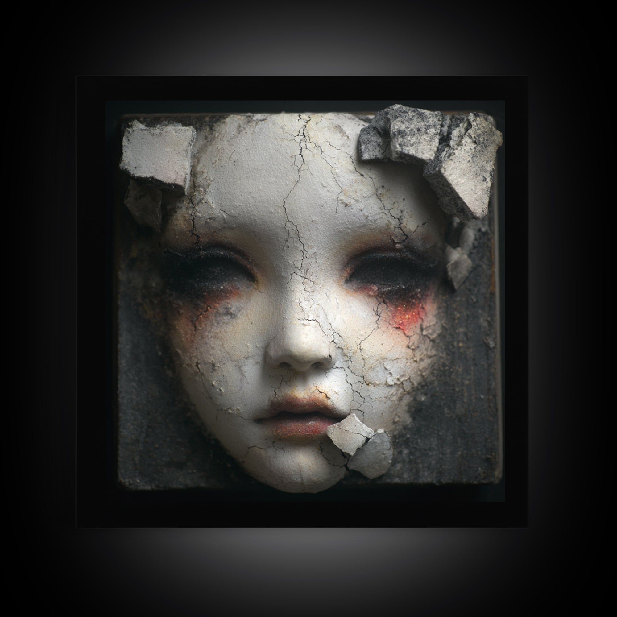 Cracked Porcelain Doll Portrait Canvas Print, Dark Art, Fine Art Print, Living Room Decor, Oil Painting, Nocturne, Wall Decor, DAR-1x1-95
