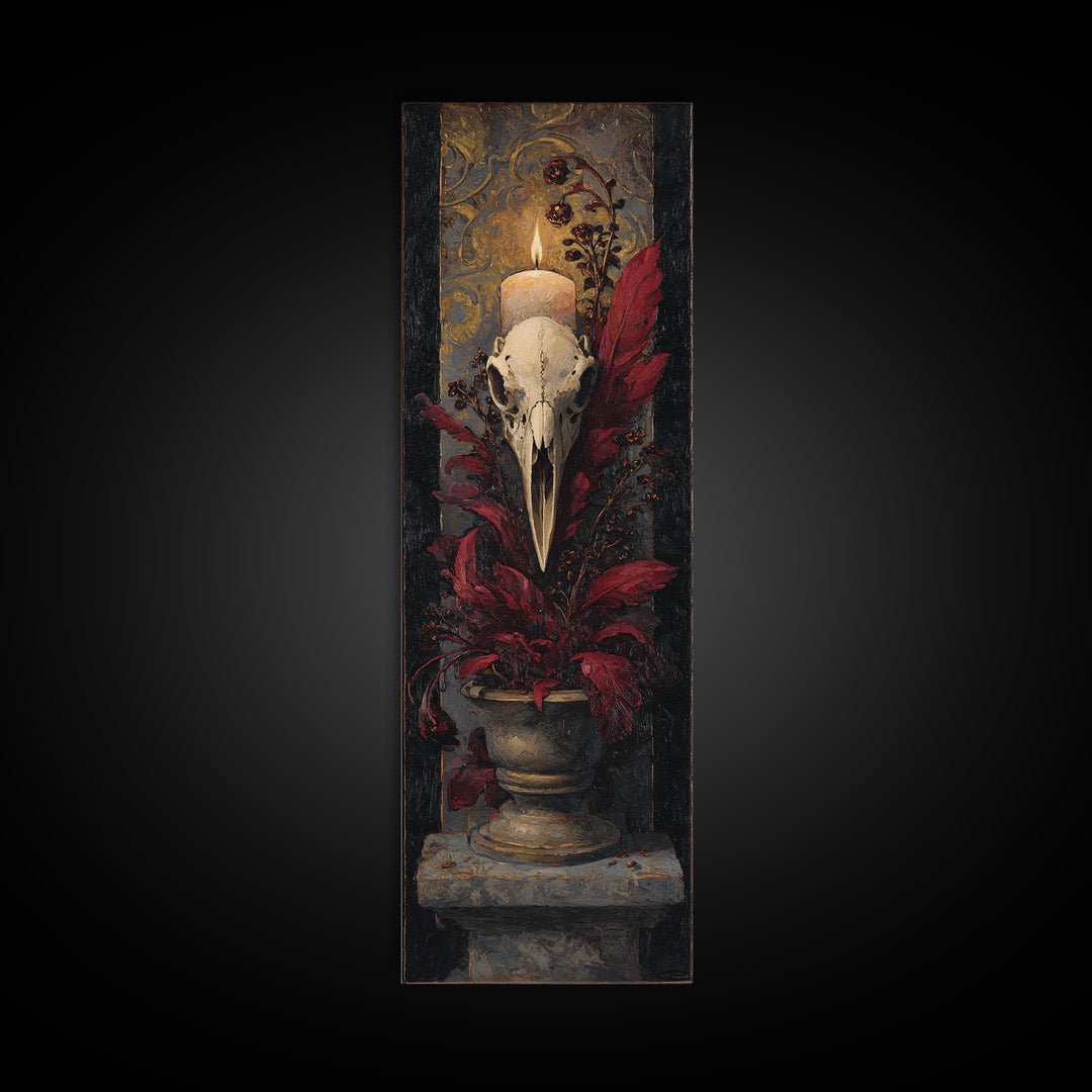 Baroque Skull and Red Velvet Vanitas Canvas Print, Dark Art, Weird Art, Living Room Decor, Fine Art, Nocturne, DAR-1x3-22