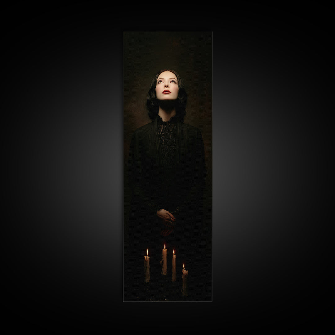 Vampire Inspired Portrait with Pale Dramatic Light Canvas Print, Dark Art, Dark Academia, Living Room Decor, Oil Painting, DAR-1x3-25
