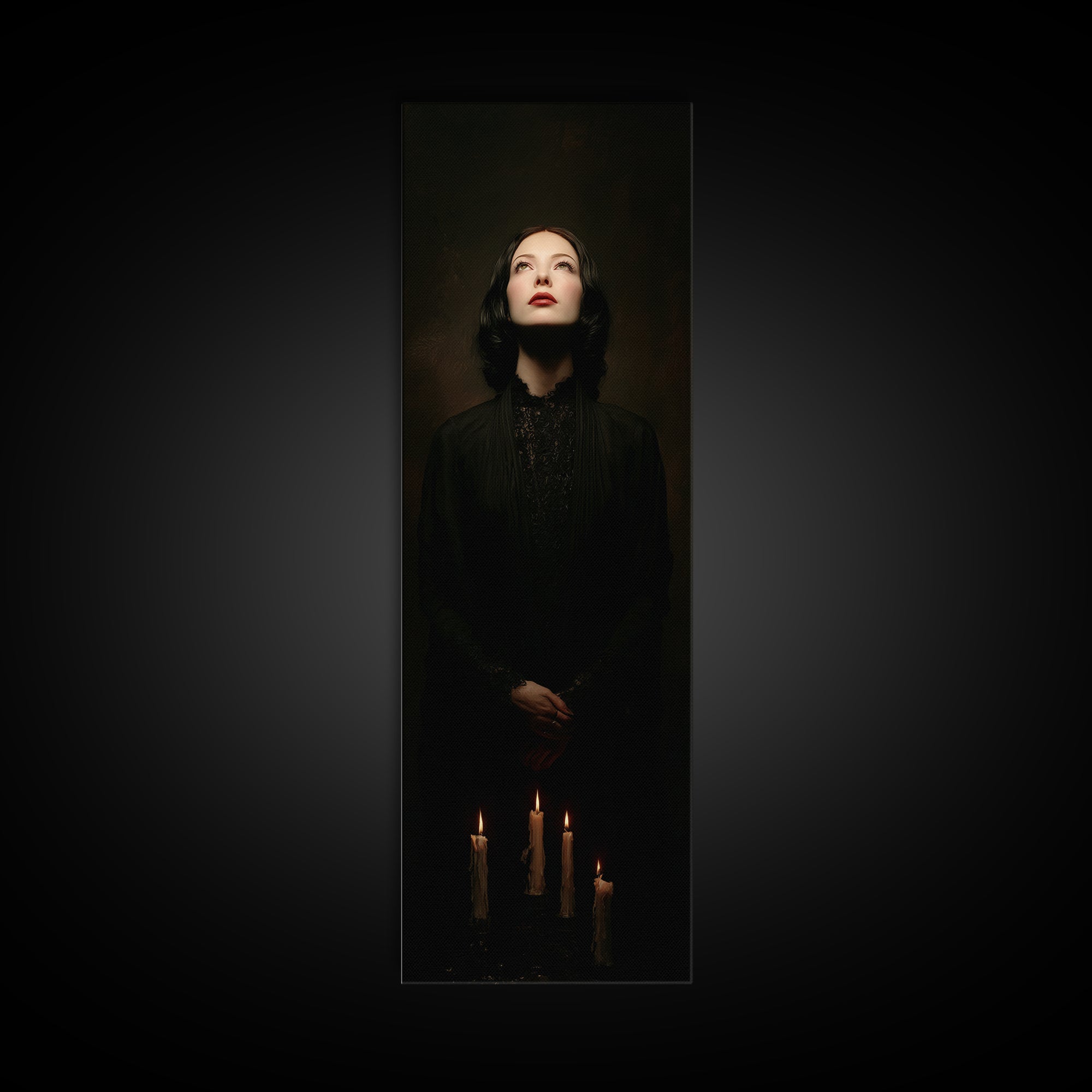 Vampire Inspired Portrait with Pale Dramatic Light Canvas Print, Dark Art, Dark Academia, Living Room Decor, Oil Painting, DAR-1x3-25