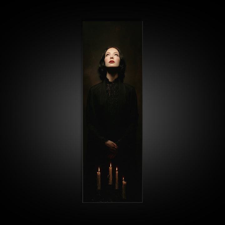 Vampire Inspired Portrait with Pale Dramatic Light Canvas Print, Dark Art, Dark Academia, Living Room Decor, Oil Painting, DAR-1x3-25