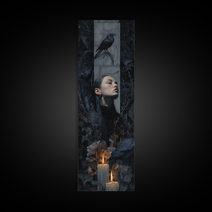 Silent Graveyard with Blue Moon Haze Framed Canvas Print, Dark Art, Horror Wall Art, Living Room Decor, Oil Painting, Nocturne, DAR-1x3-30
