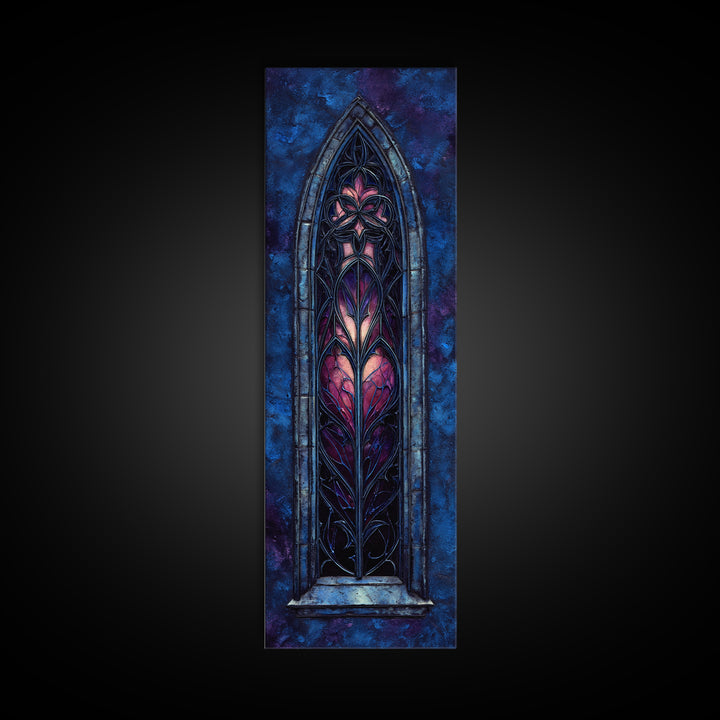 Gothic Cathedral Window Framed Canvas Print, Dark Art, Minimalist Decor, Living Room Decor, Fine Art, Nocturne, Oil Painting, DAR-1x3-4