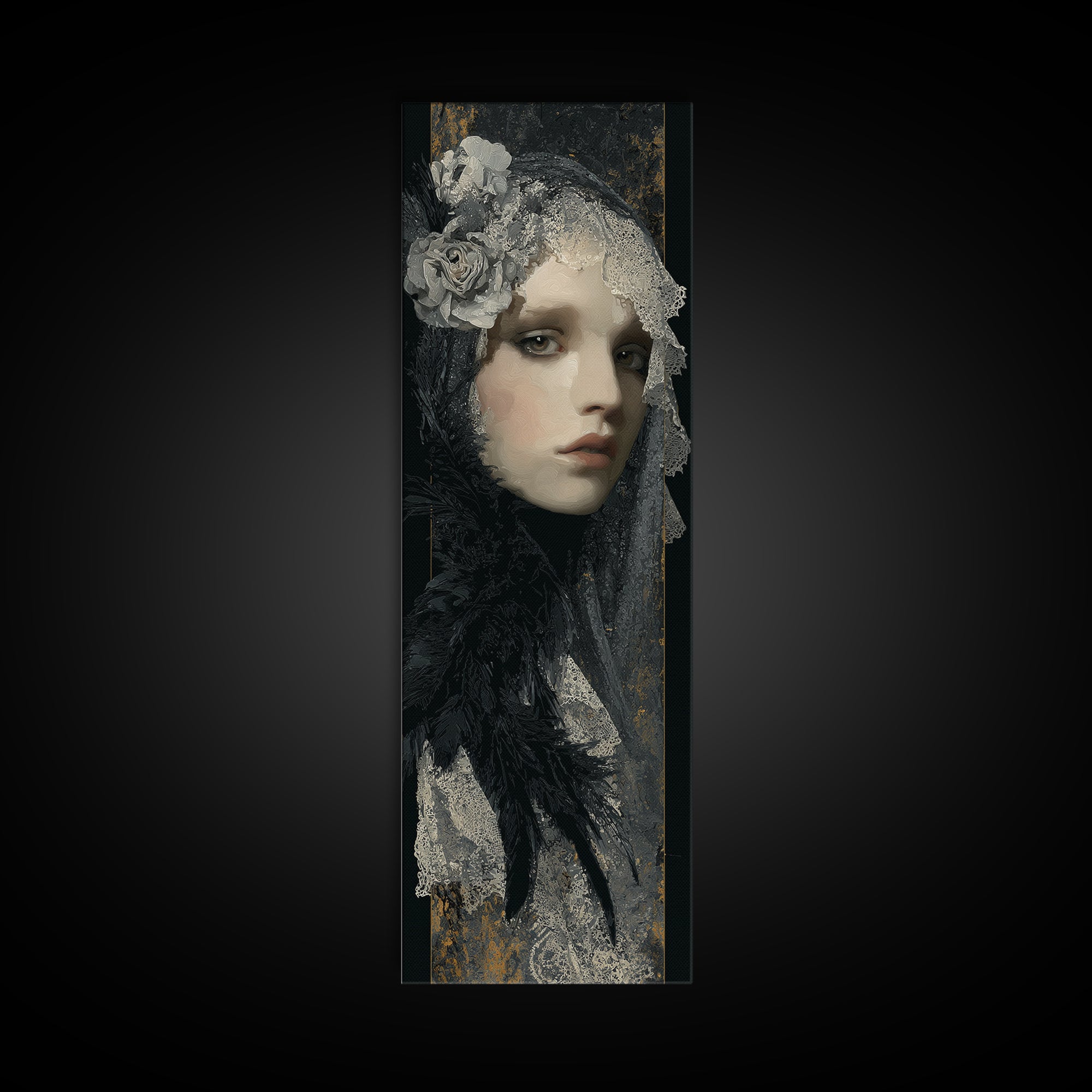 Gothic Woman Portrait Canvas Print, Dark Art, Original Art, Living Room Decor, Fine Art, Nocturne, Halloween Decoration, DAR-1x3-40