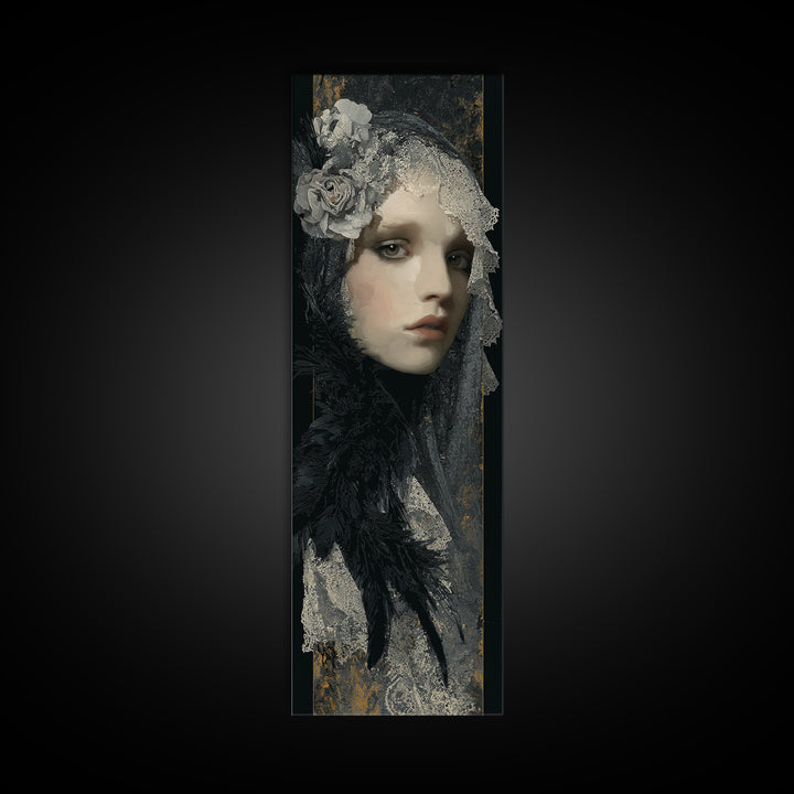 Gothic Woman Portrait Canvas Print, Dark Art, Original Art, Living Room Decor, Fine Art, Nocturne, Halloween Decoration, DAR-1x3-40