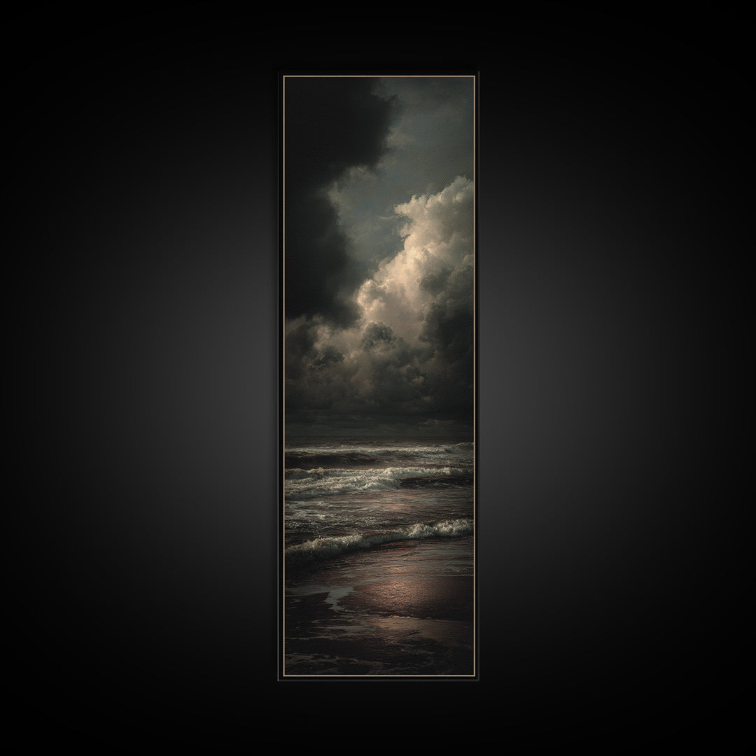 Stormy Sea under a Nearly Black Sky Canvas Print, Dark Art, Painting, Living Room Decor, Fine Art, Nocturne, Gothic Wall Art, DAR-1x3-65