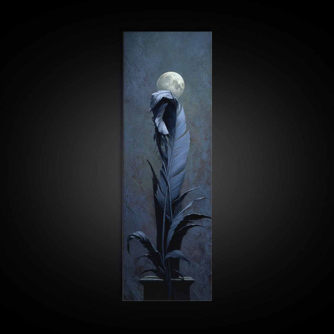 Silent Graveyard with Blue Moon Haze Canvas Print, Dark Art, Statement Artwork, Living Room Decor, Fine Art, Nocturne, DAR-1x3-78