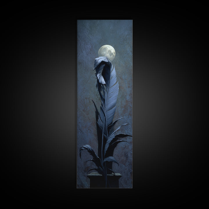 Silent Graveyard with Blue Moon Haze Canvas Print, Dark Art, Statement Artwork, Living Room Decor, Fine Art, Nocturne, DAR-1x3-78