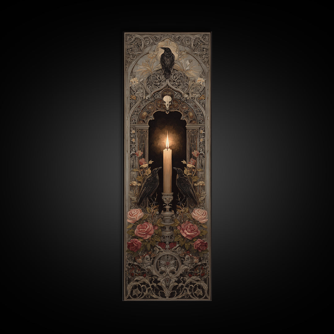 Candle Flame Reflecting Framed Canvas Print, Dark Art, Gothic Wall Art, Living Room Decor, Fine Art, Nocturne, Spooky Decor, DAR-1x3-84