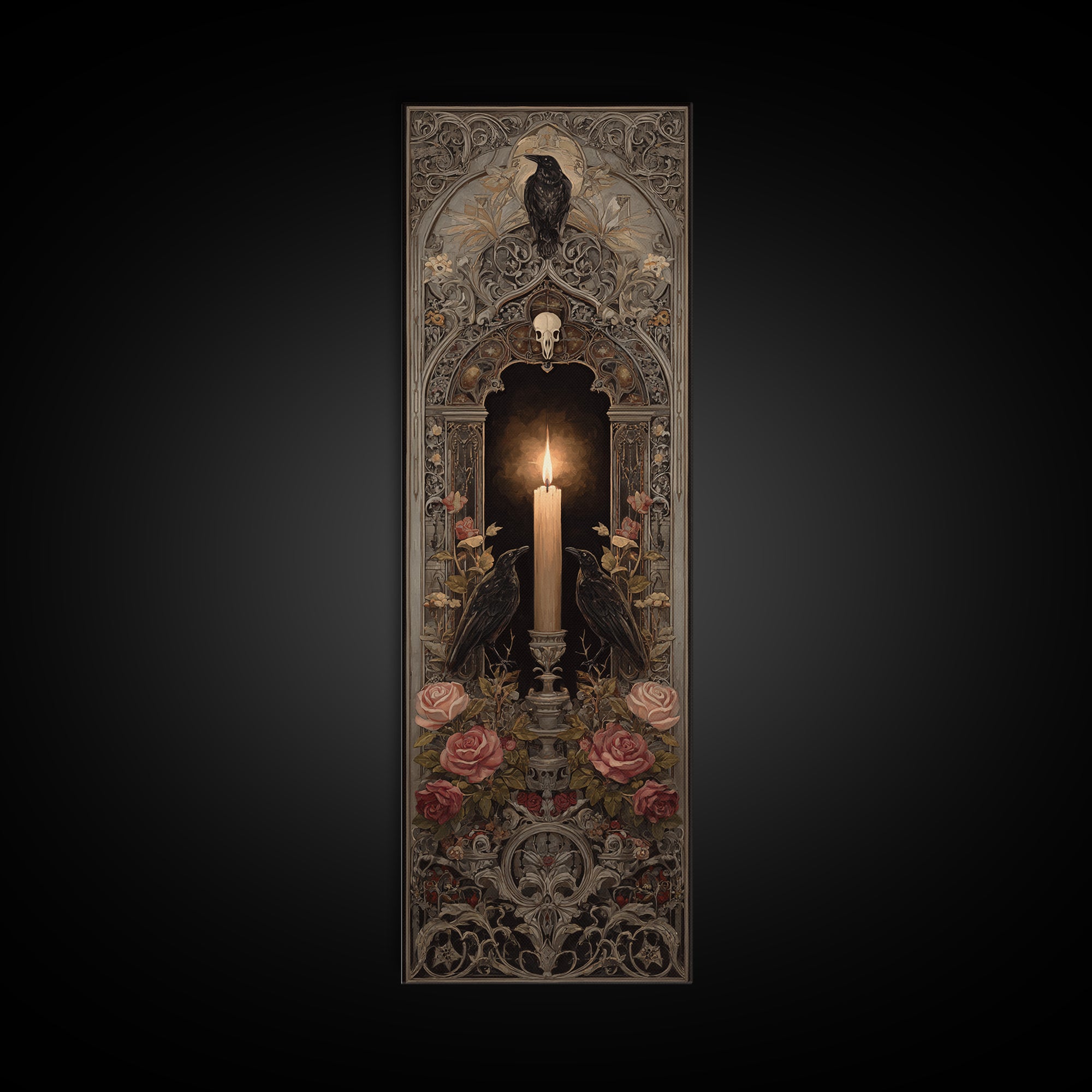 Candle Flame Reflecting Framed Canvas Print, Dark Art, Gothic Wall Art, Living Room Decor, Fine Art, Nocturne, Spooky Decor, DAR-1x3-84