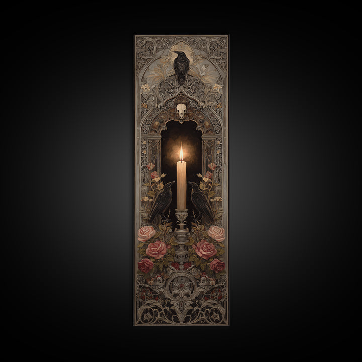 Candle Flame Reflecting Framed Canvas Print, Dark Art, Gothic Wall Art, Living Room Decor, Fine Art, Nocturne, Spooky Decor, DAR-1x3-84