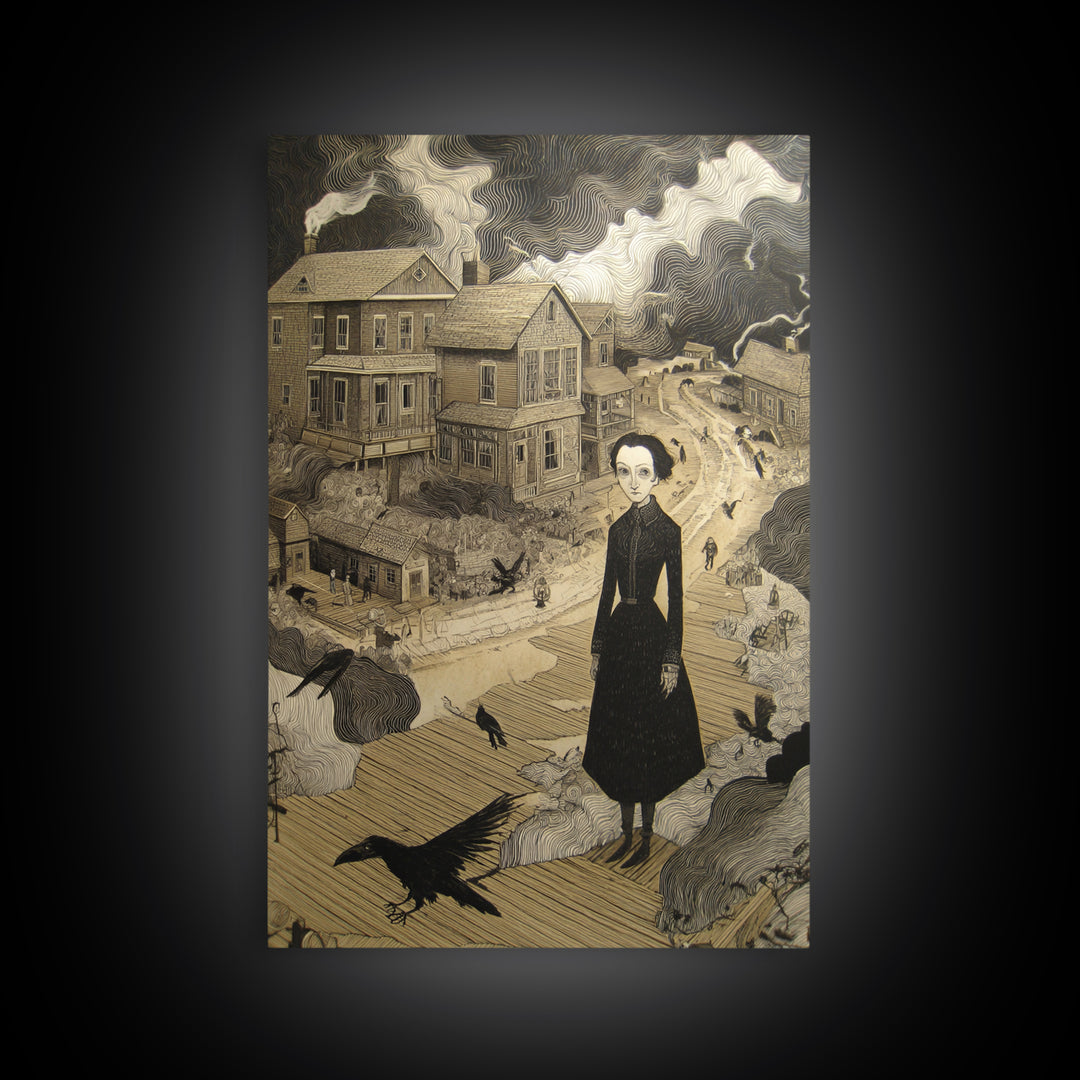 The Ghost Town Main Street, Victorian Macabre Art, Vertical Wall Art, Dark Halloween Decor, Canvas Print, Halloween Wall Art